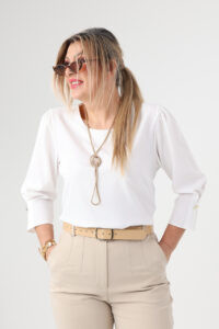 Elegancka bluzka damska duże rozmiary biała z bufiastymi rękawami 44-54