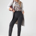 Eleganckie spodnie damskie z wysokim stanem duże rozmiary szare 42-54