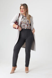 Eleganckie spodnie damskie z wysokim stanem duże rozmiary szare 42-54