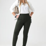 Eleganckie spodnie damskie z wysokim stanem duże rozmiary zielone 42-54