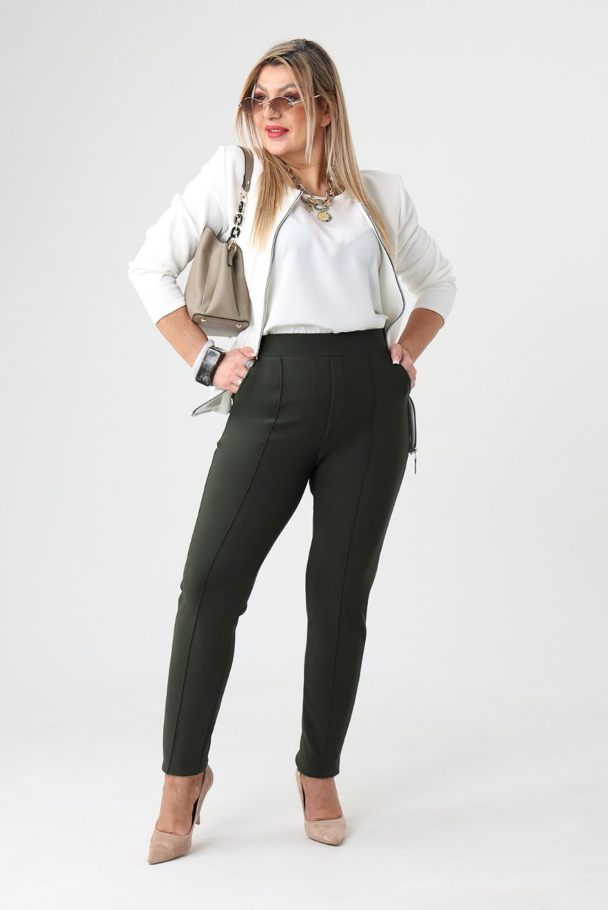 Eleganckie spodnie damskie z wysokim stanem duże rozmiary zielone 42-54