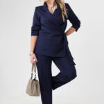 Komplet damski elegancki plus size granatowy 42-52