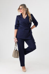 Komplet damski elegancki plus size granatowy 42-52