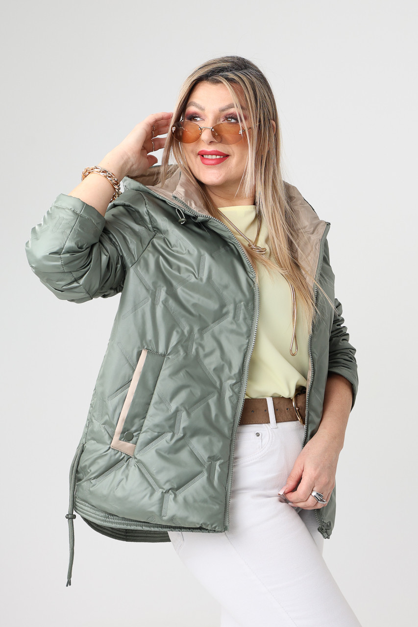 Lekka kurtka przejściowa damska duże rozmiary zielona regulowana po bokach 42-50