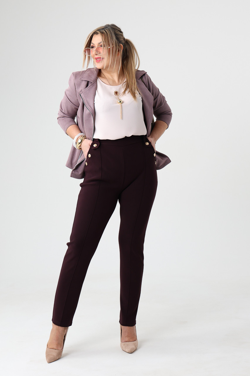 Eleganckie spodnie damskie PLUS SIZE bordowe 44-52