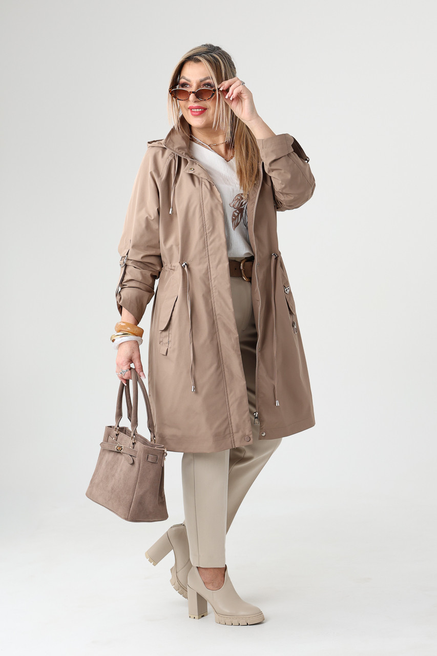 Brązowa cienka kurtka parka plus size przejściowa 42-52