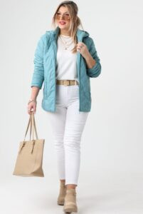 Morska kurtka przejściowa damska plus size z odpinanym kapturem 42-52