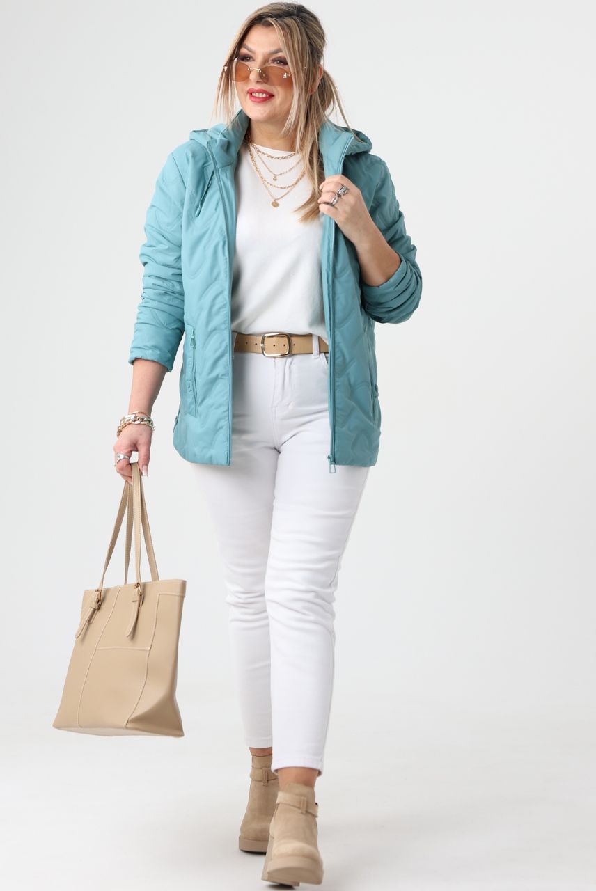 Morska kurtka przejściowa damska plus size z odpinanym kapturem 42-52