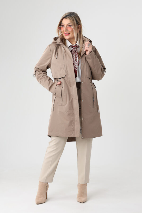Przejściowa kurtka parka damska plus size z podpinanymi rękawami beżowa 42-50