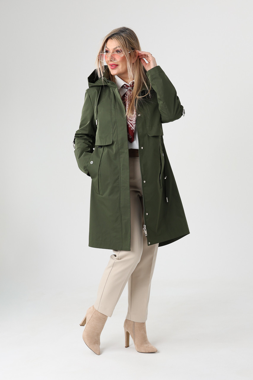 Przejściowa kurtka parka damska plus size z podpinanymi rękawami zielona 42-50