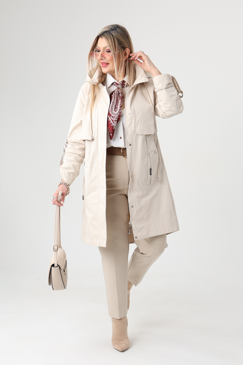 Przejściowa kurtka parka damska plus size z podpinanymi rękawami kremowa 42-50