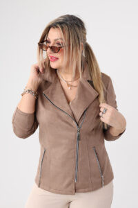 Ramoneska zamszowa PLUS SIZE ciemnobeżowa 44-52