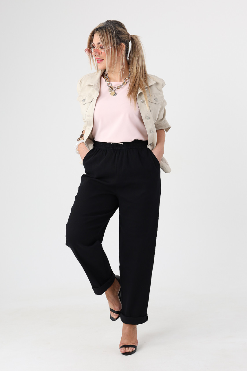 Spodnie bawełniane damskie duże rozmiary czarne z gumką w pasie 42-52