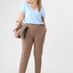 Spodnie z wysokim stanem PLUS SIZE brązowe 42-50