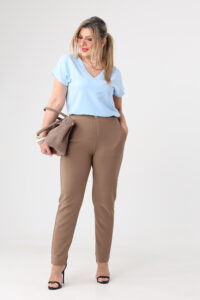 Spodnie z wysokim stanem PLUS SIZE brązowe 42-50