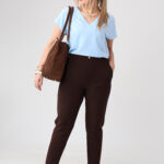 Spodnie z wysokim stanem PLUS SIZE brązowe 42-50