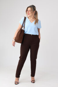 Spodnie z wysokim stanem PLUS SIZE brązowe 42-50