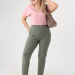 Spodnie z wysokim stanem PLUS SIZE oliwkowe 42-50