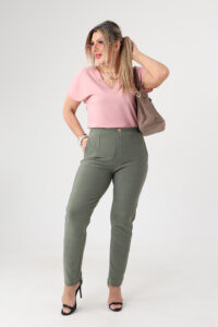 Spodnie z wysokim stanem PLUS SIZE oliwkowe 42-50