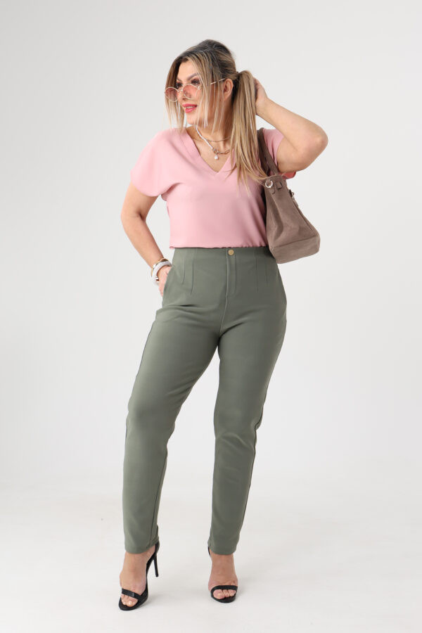 Spodnie z wysokim stanem PLUS SIZE oliwkowe 42-50