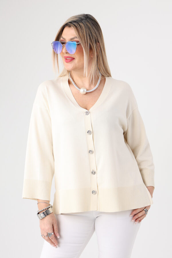Sweterek damski plus size zapinany na guziki kremowy 44-48