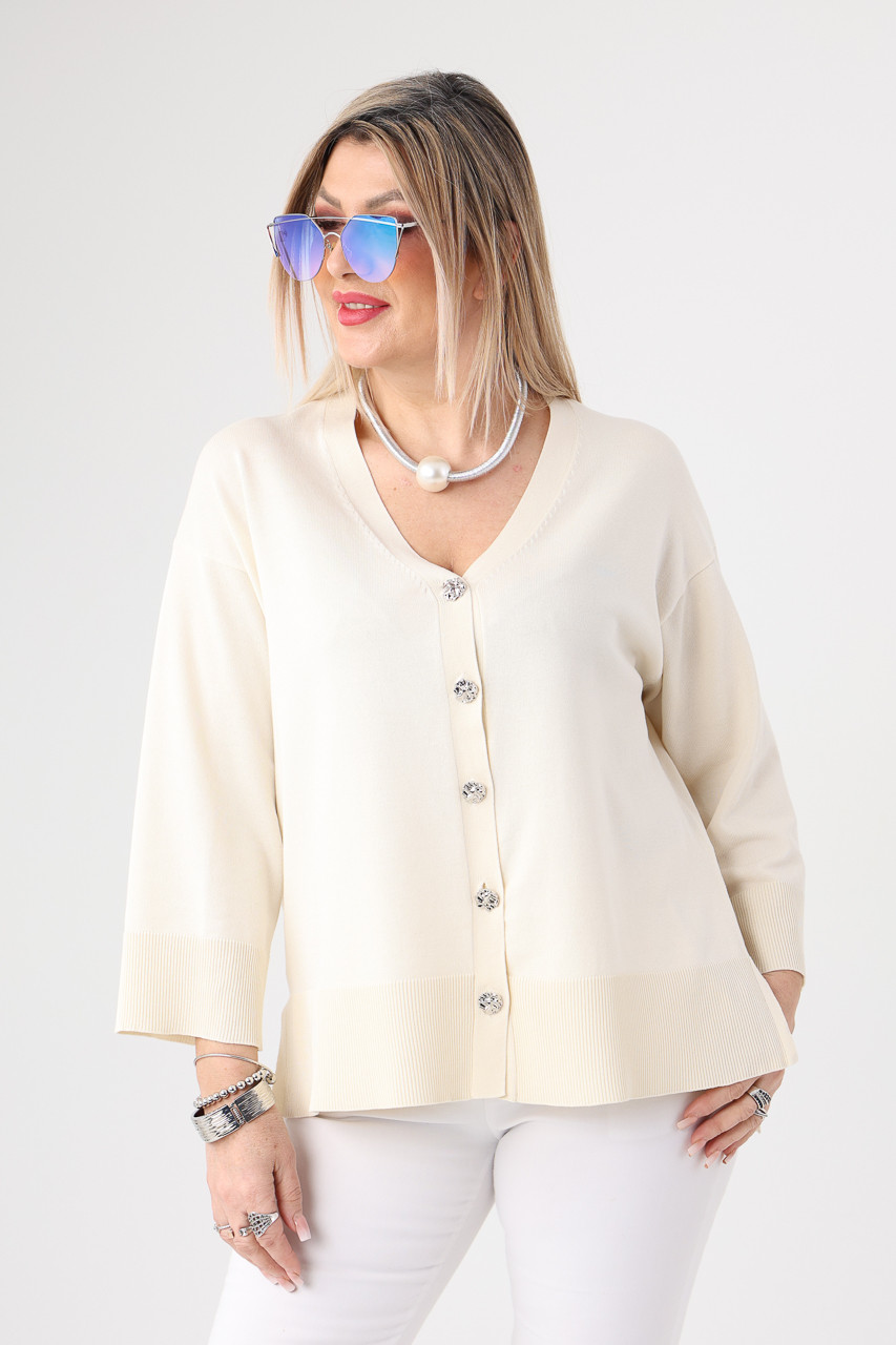 Sweterek damski plus size zapinany na guziki kremowy 44-48