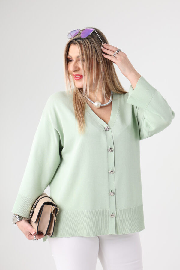 Sweterek damski plus size zapinany na guziki miętowy 44-48