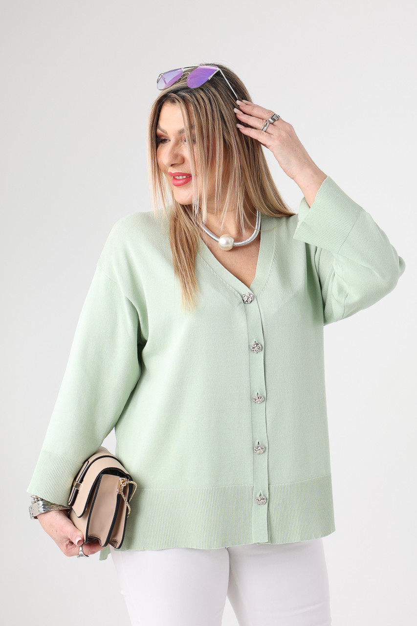 Sweterek damski plus size zapinany na guziki miętowy 44-48