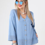 Sweterek damski plus size zapinany na guziki niebieski 44-48