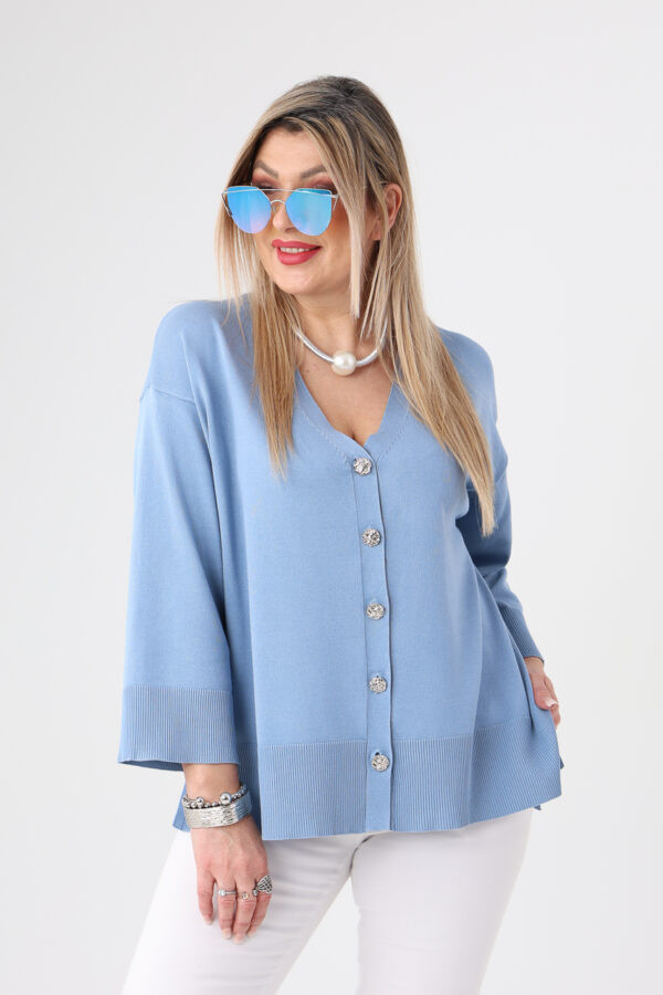 Sweterek damski plus size zapinany na guziki niebieski 44-48