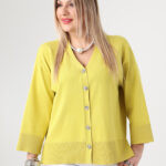 Sweterek damski plus size zapinany na guziki żółty 44-48