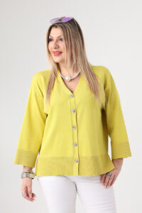 Sweterek damski plus size zapinany na guziki żółty 44-48