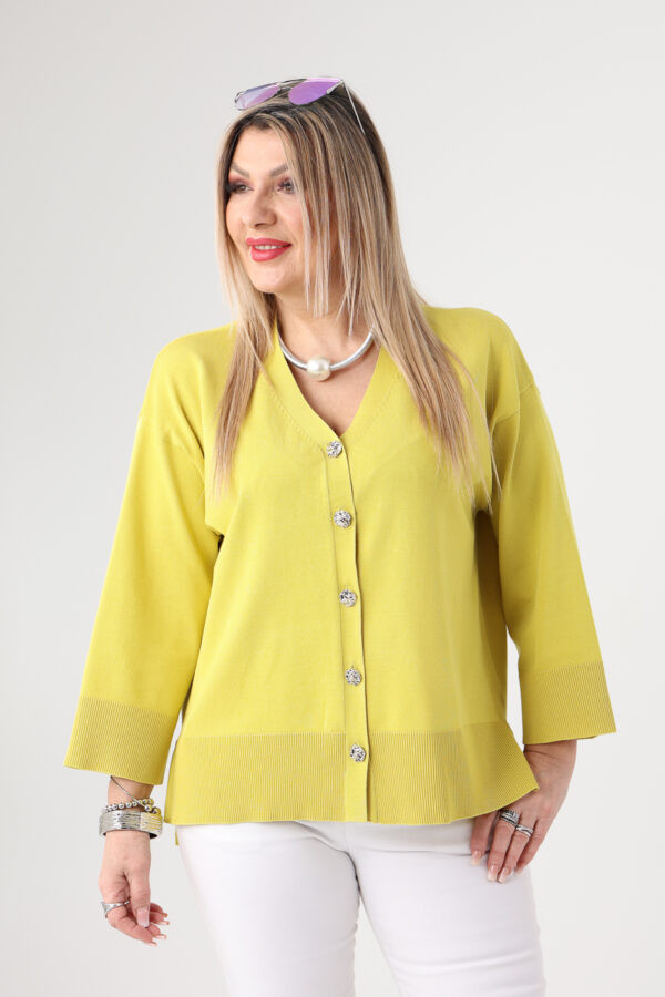 Sweterek damski plus size zapinany na guziki żółty 44-48