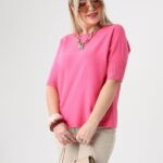 Sweterek dla puszystych amarantowy krótki rękaw