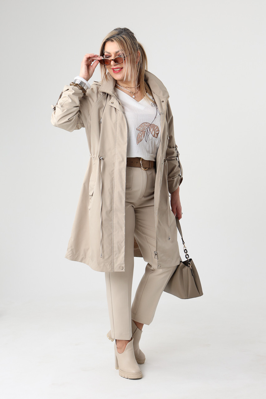 Beżowa cienka kurtka parka plus size przejściowa 42-52