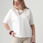 Sweterek dla puszystych biały krótki rękaw