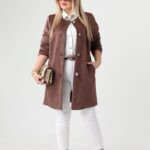 Brązowy płaszcz damski duże rozmiary – fason plus size