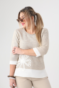 Sweter damski XXL lniany beżowy elegancki