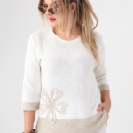 Sweter damski XXL lniany kremowy elegancki