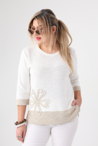 Sweter damski XXL lniany kremowy elegancki