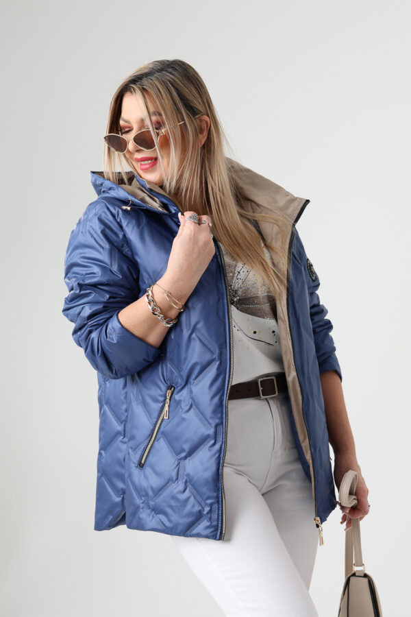 Niebieska kurtka damska przejściowa plus size z odpinanym kapturem 42-50