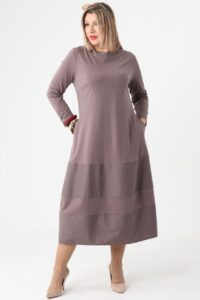 Elegancka sukienka w literę A duży rozmiar XXL brązowa midi