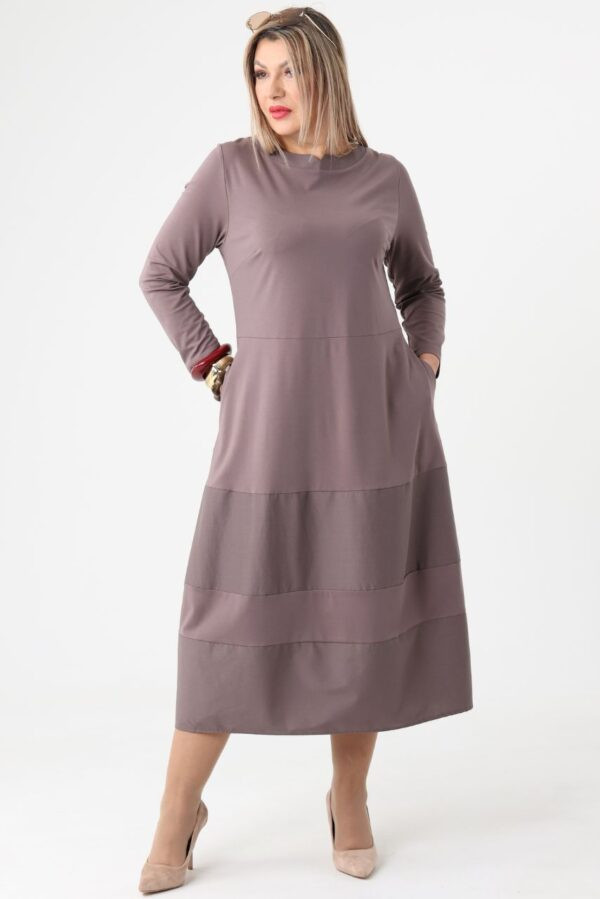 Elegancka sukienka w literę A duży rozmiar XXL brązowa midi