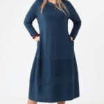 Elegancka sukienka w literę A duży rozmiar XXL morska midi