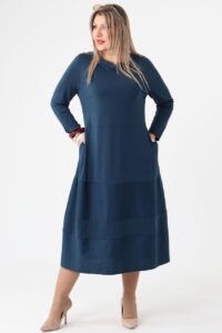 Elegancka sukienka w literę A duży rozmiar XXL morska midi