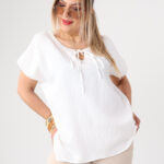Bluzka damska duże rozmiary z haftem i krótkim rękawem biała 44-50