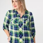 Bluzka koszulowa damska plus size w kratę zielono-granatowa (3)