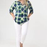 Bluzka koszulowa damska plus size w kratę zielono-granatowa (4)