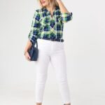 Bluzka koszulowa damska plus size w kratę zielono-granatowa (5)