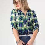 Bluzka koszulowa damska plus size w kratę zielono-granatowa 44-50